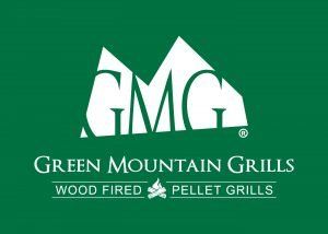 Green Mountain Grills logo: White GMG letters and mountain design on green background, with