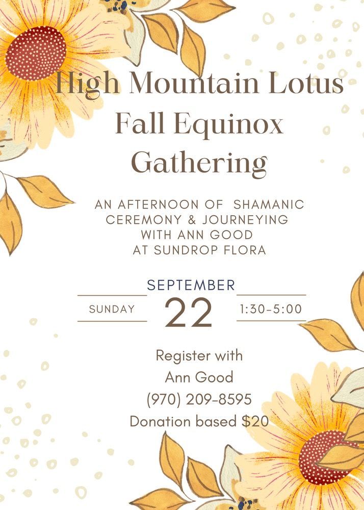 A flyer for a fall equinox gathering with sunflowers and leaves.