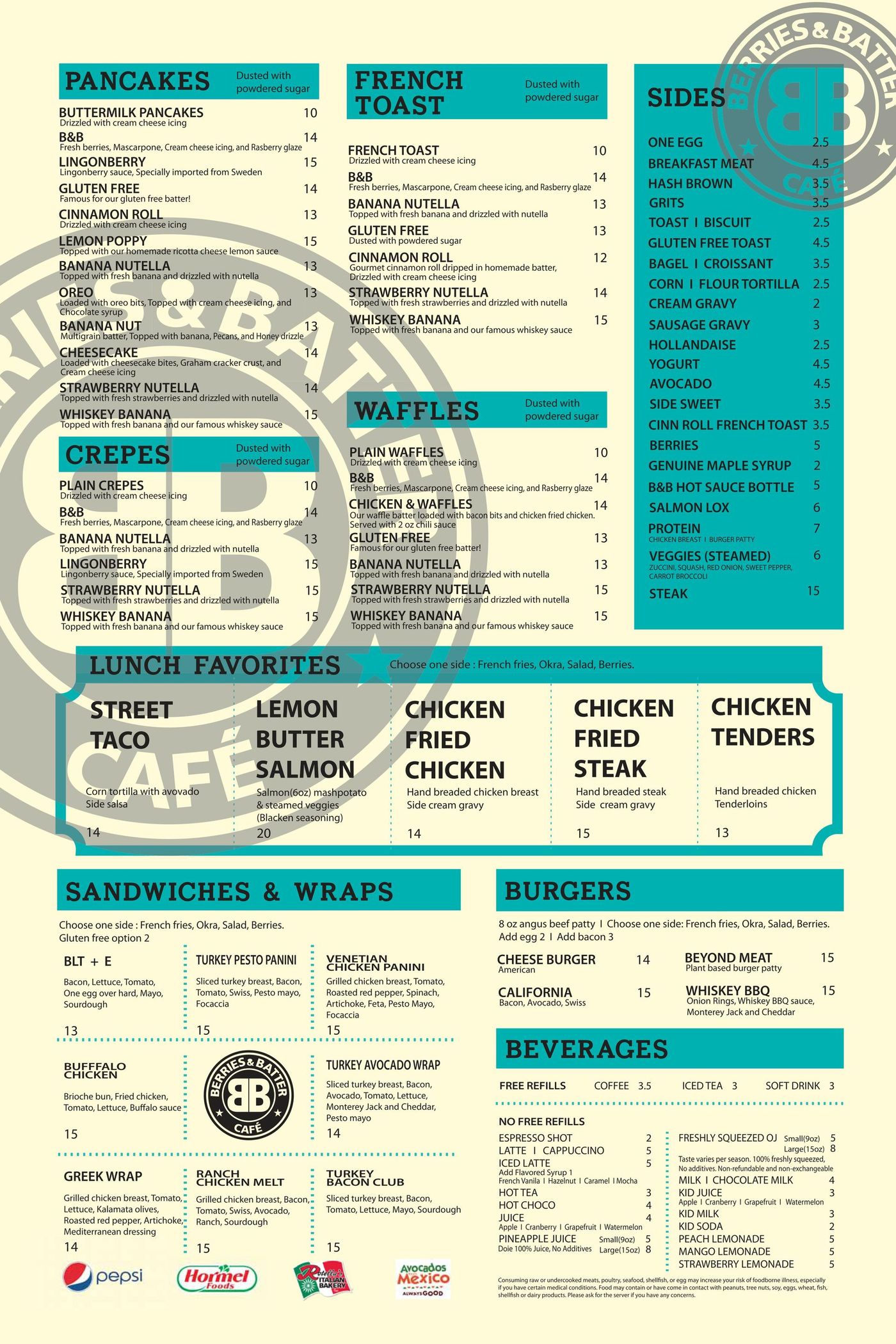 Food & Drink Menu Highland Village & Frisco, TX