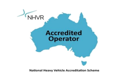Logo for National Heavy Vehicle Accreditation Scheme (NHVAS). Blue map of Australia with