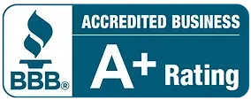 A blue sign that says accredited business a+ rating