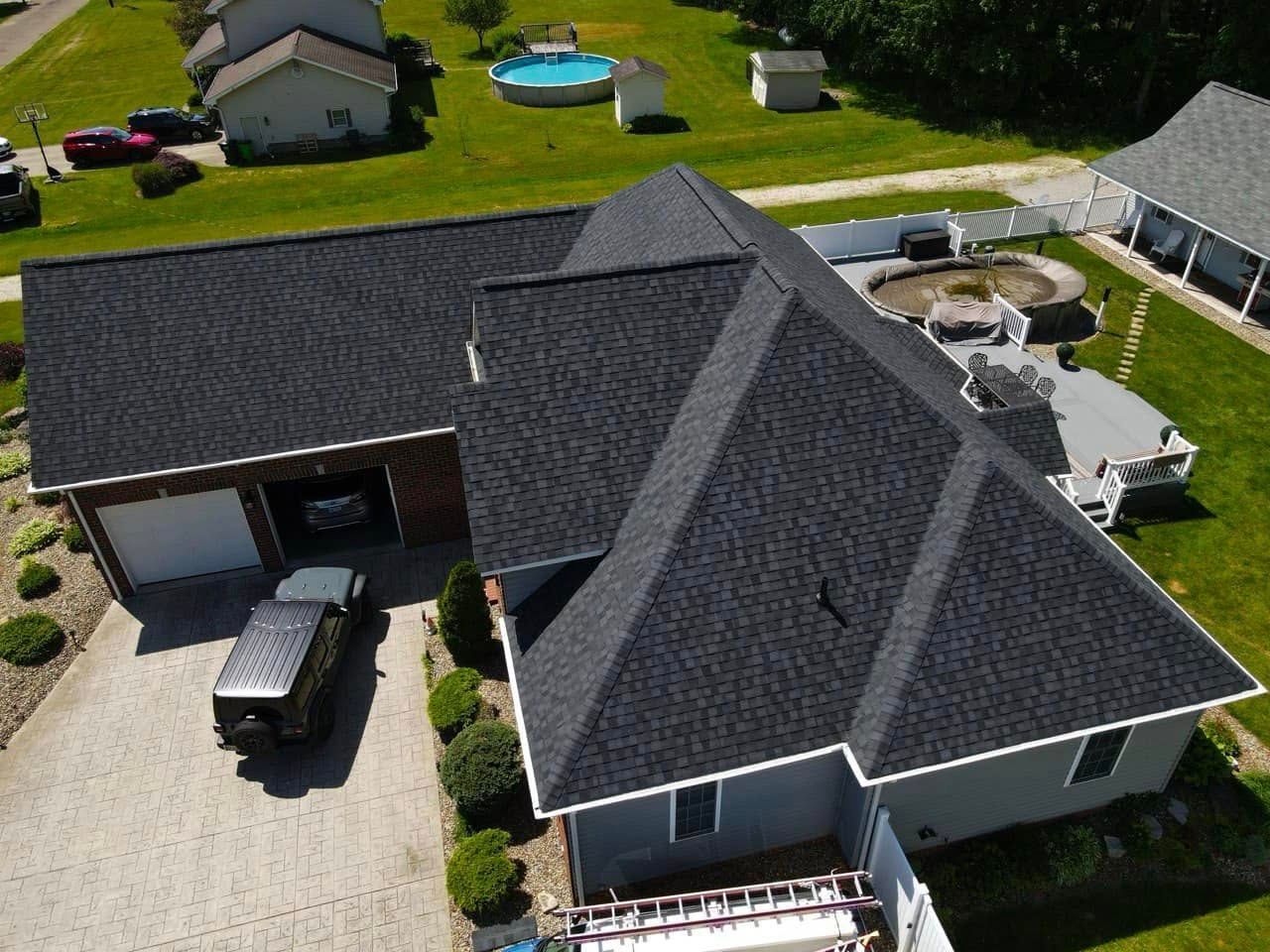 An aerial view of a house that is being remodeled