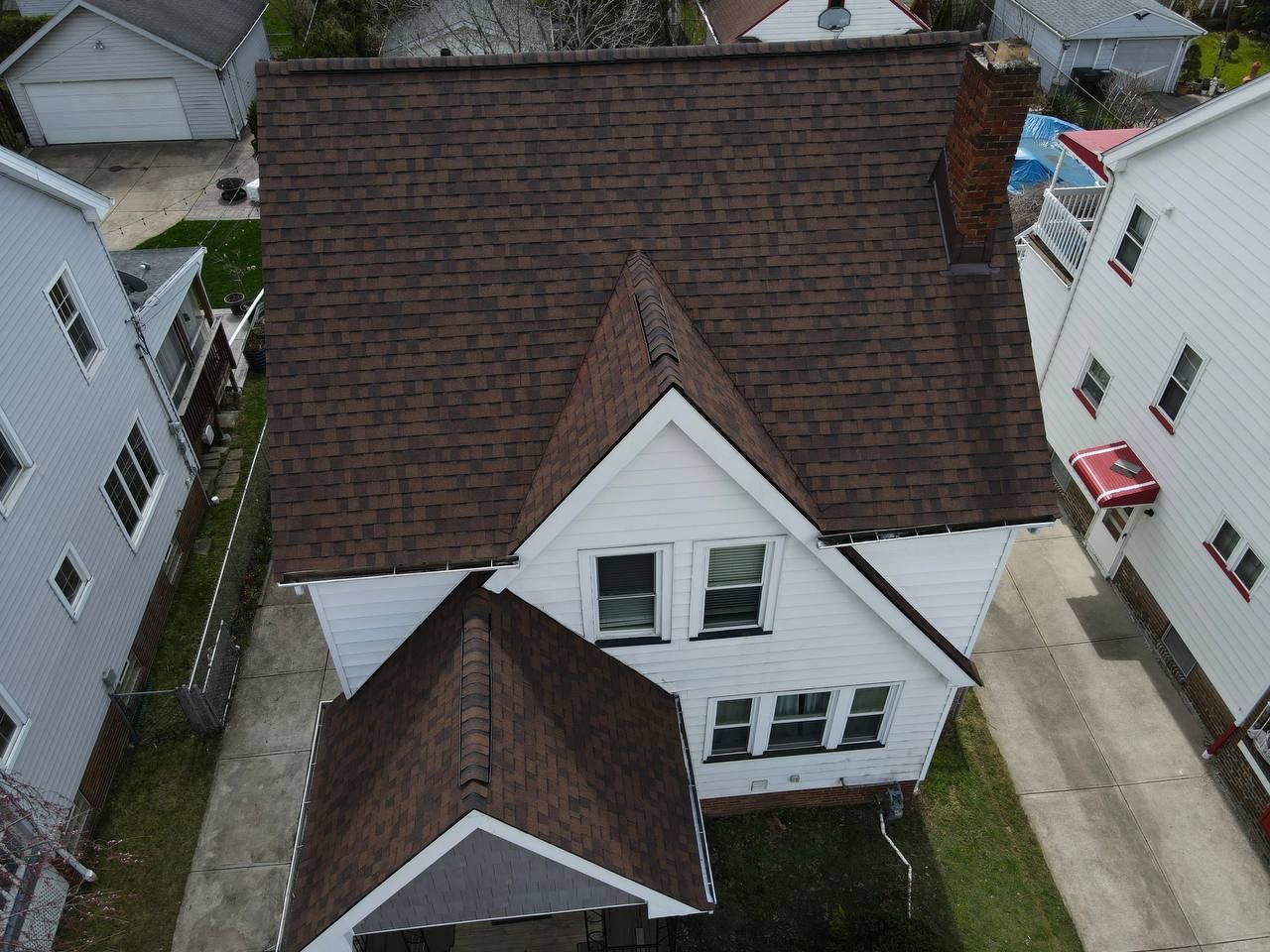 An aerial view of the roof of a house