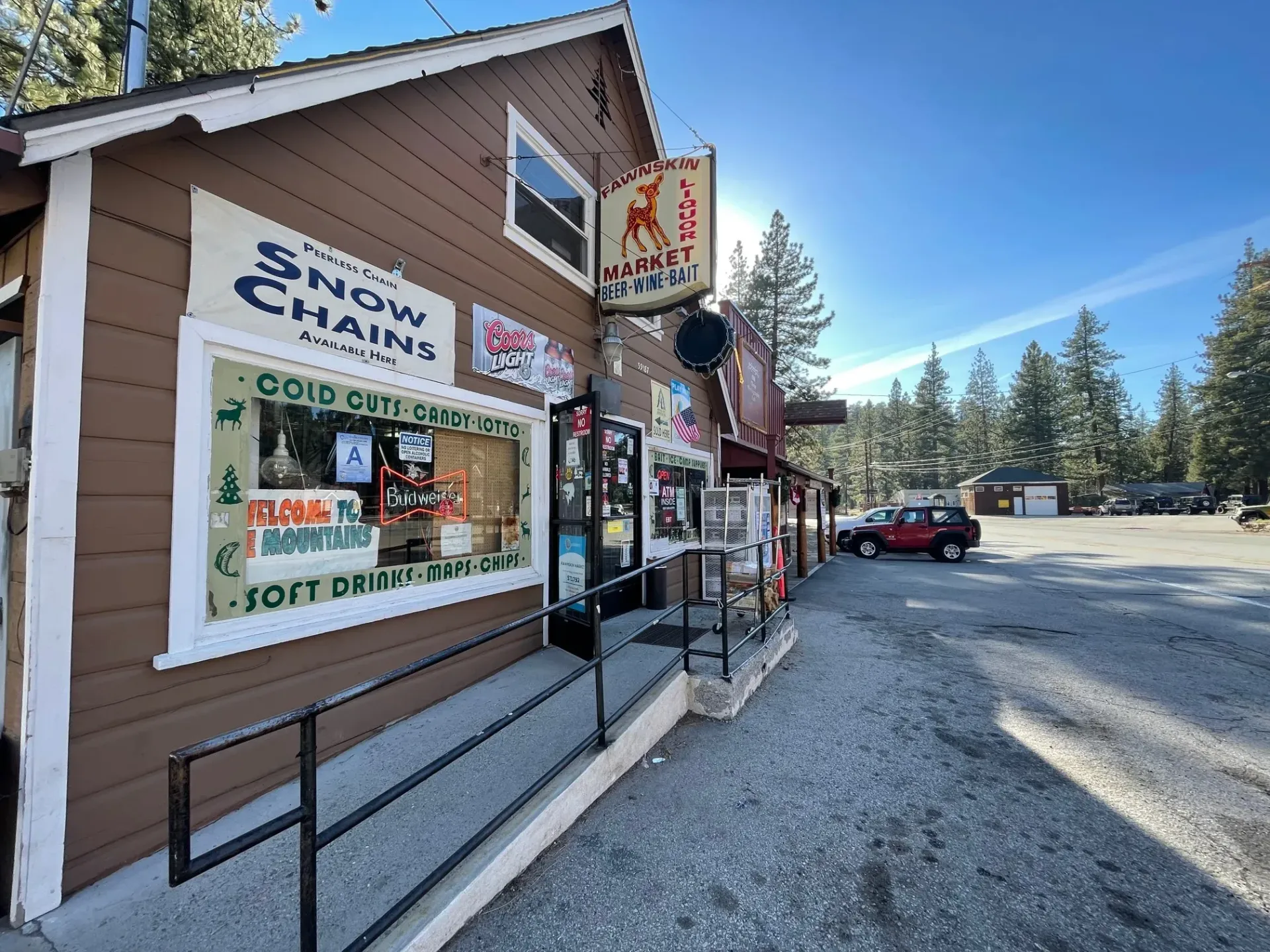 Brown building with signs for 