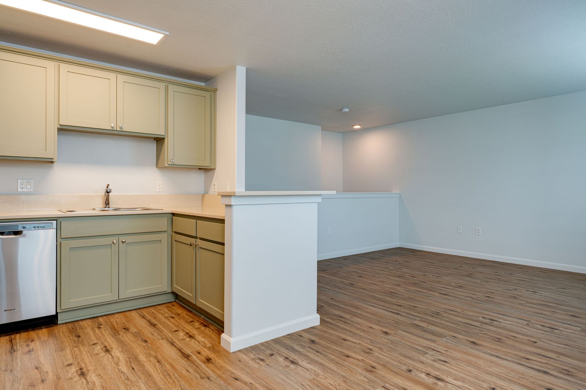 view from kitchen into living room