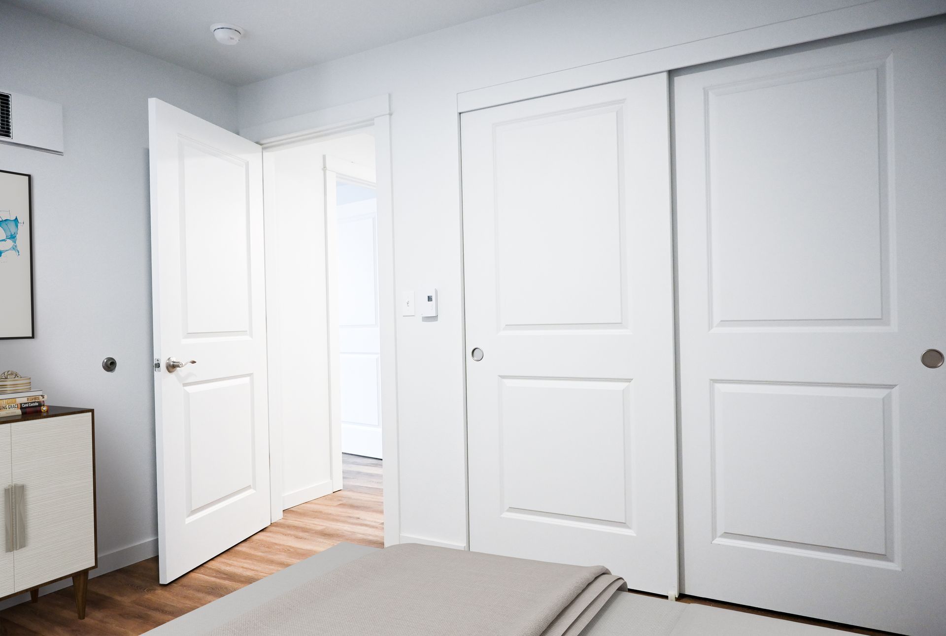 2 bedroom, 1 bathroom - bedroom 1 with view of closet and door