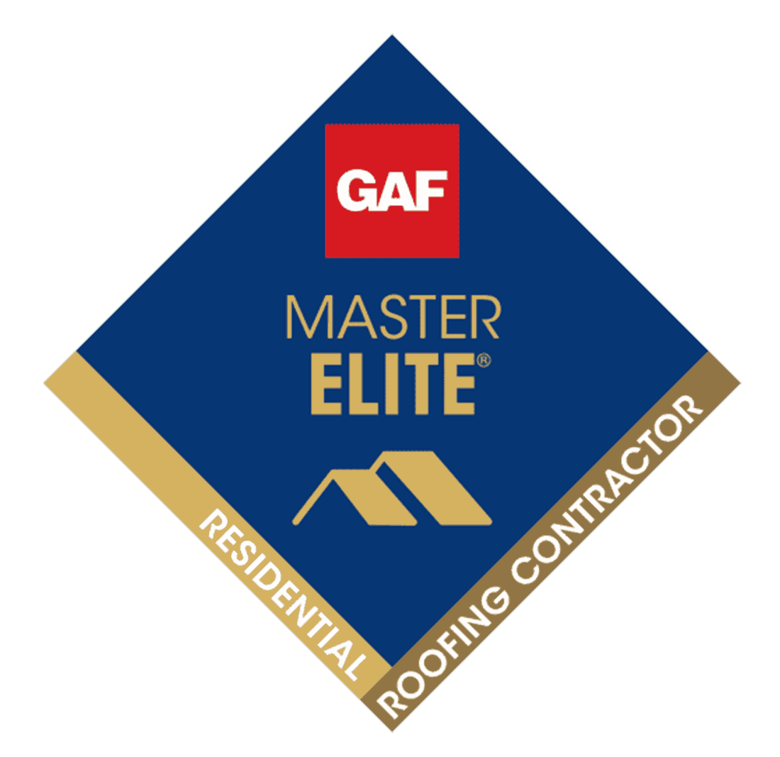 A logo for a master elite residential roofing contractor