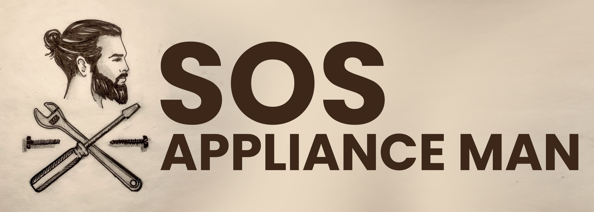 Logo: Bearded man with a bun, crossed wrench/screwdriver with "SOS APPLIANCE MAN" text.