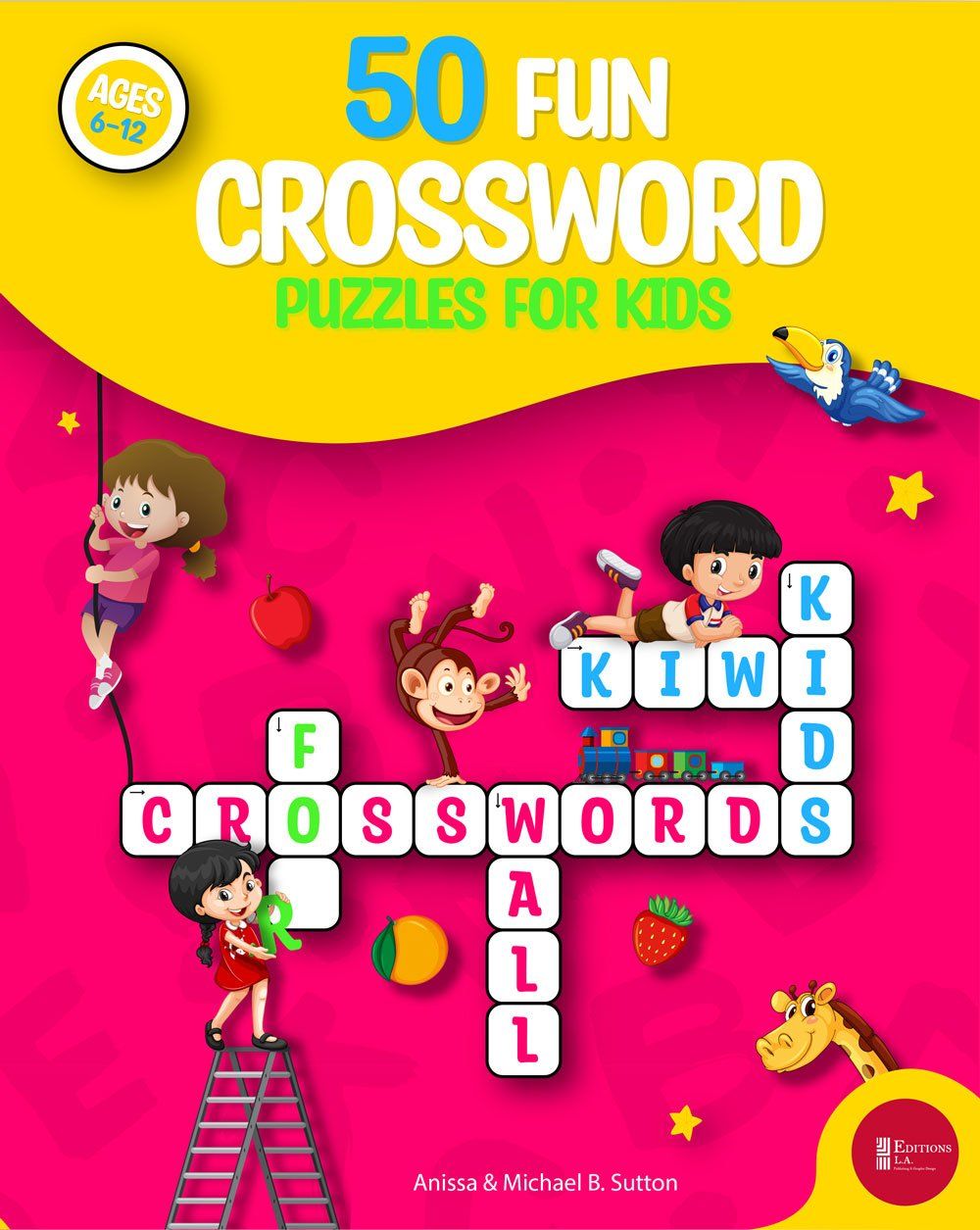 A book cover for 50 fun crossword puzzles for kids.