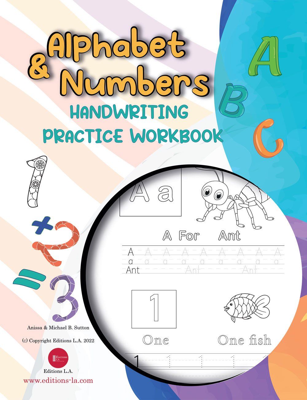 Alphabet and numbers handwriting practice workbook is a handwriting practice workbook for kids.