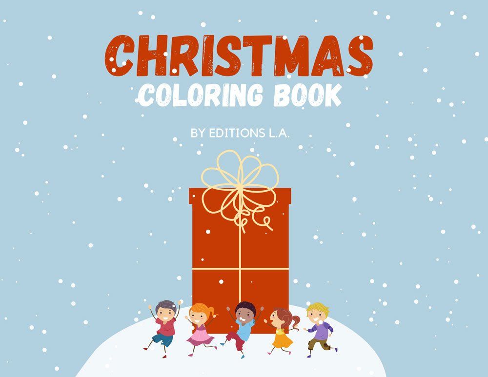 A group of children are standing around a christmas coloring book.