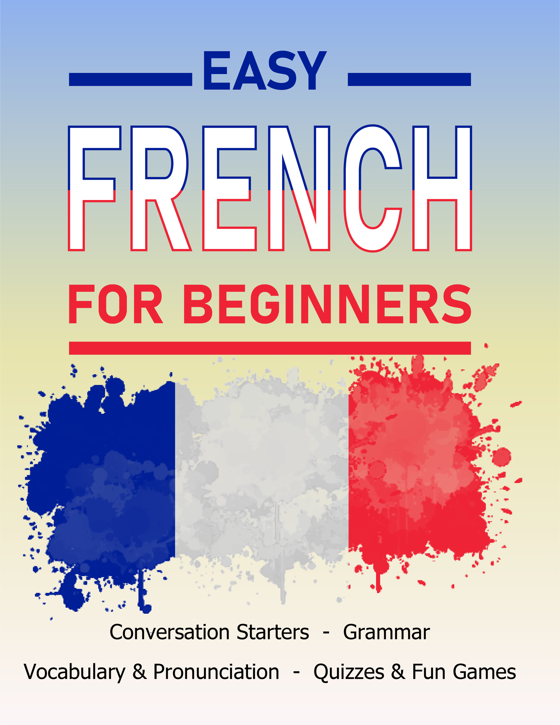 A book cover for easy french for beginners