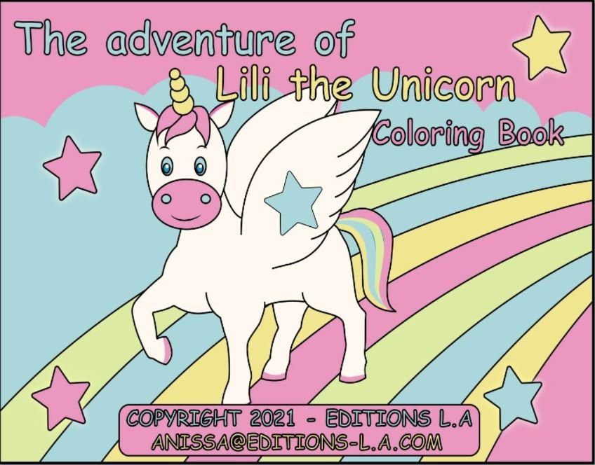 A coloring book titled the adventure of lilli the unicorn