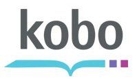 A logo for kobo with a book on a white background.