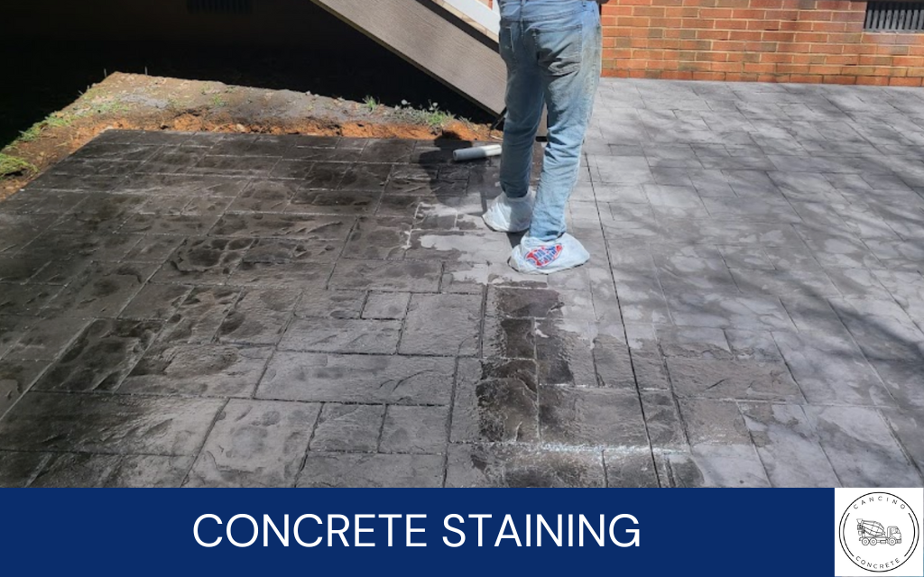 image of a new concrete driveway in memphis, along with text at the bottom that says concrete driveway services and the cancino concrete logo