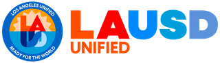 Logo of the Los Angeles Unified School District featuring a blue circular emblem next to the colorful text "LAUSD UNIFIED."