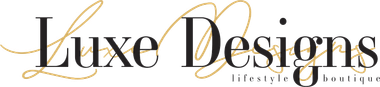 Luxe Designs logo with elegant gold flourishes and the words "Lifestyle Boutique."
