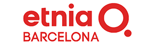 Ein rotes Logo für Etnia Barcelona auf weißem Hintergrund