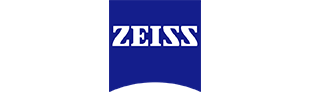 Ein blau-weißes Banner mit dem Wort Zeiss darauf.