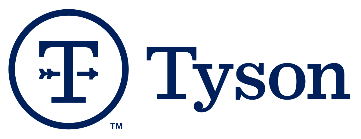 a blue tyson logo with a white circle around it