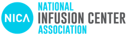 The logo for the national infusion center association is blue and black.
