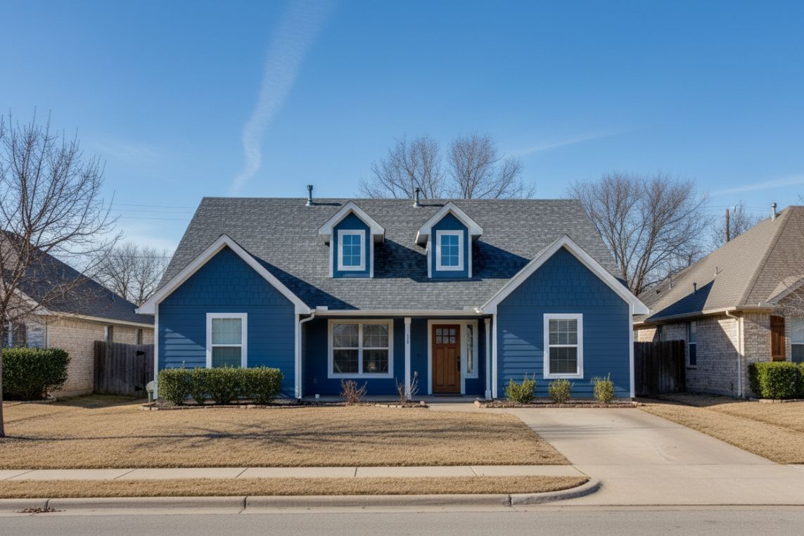 a Texas residential home in winter with clear skies and calm conditions - amish roofer, tx