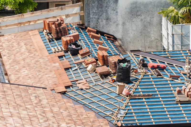 a roof is being built with bricks and wooden beams The Amish Roofer.