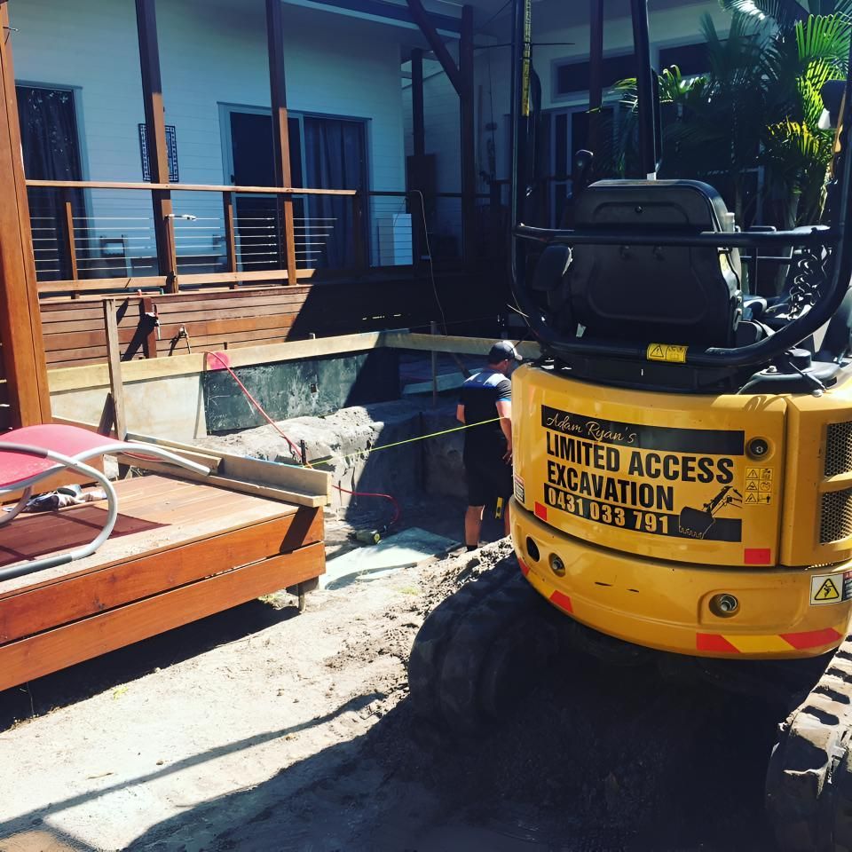 A Yellow Excavator That Says Limited Access Excavation on It — Limited Access Excavation In Suffolk Park, NSW