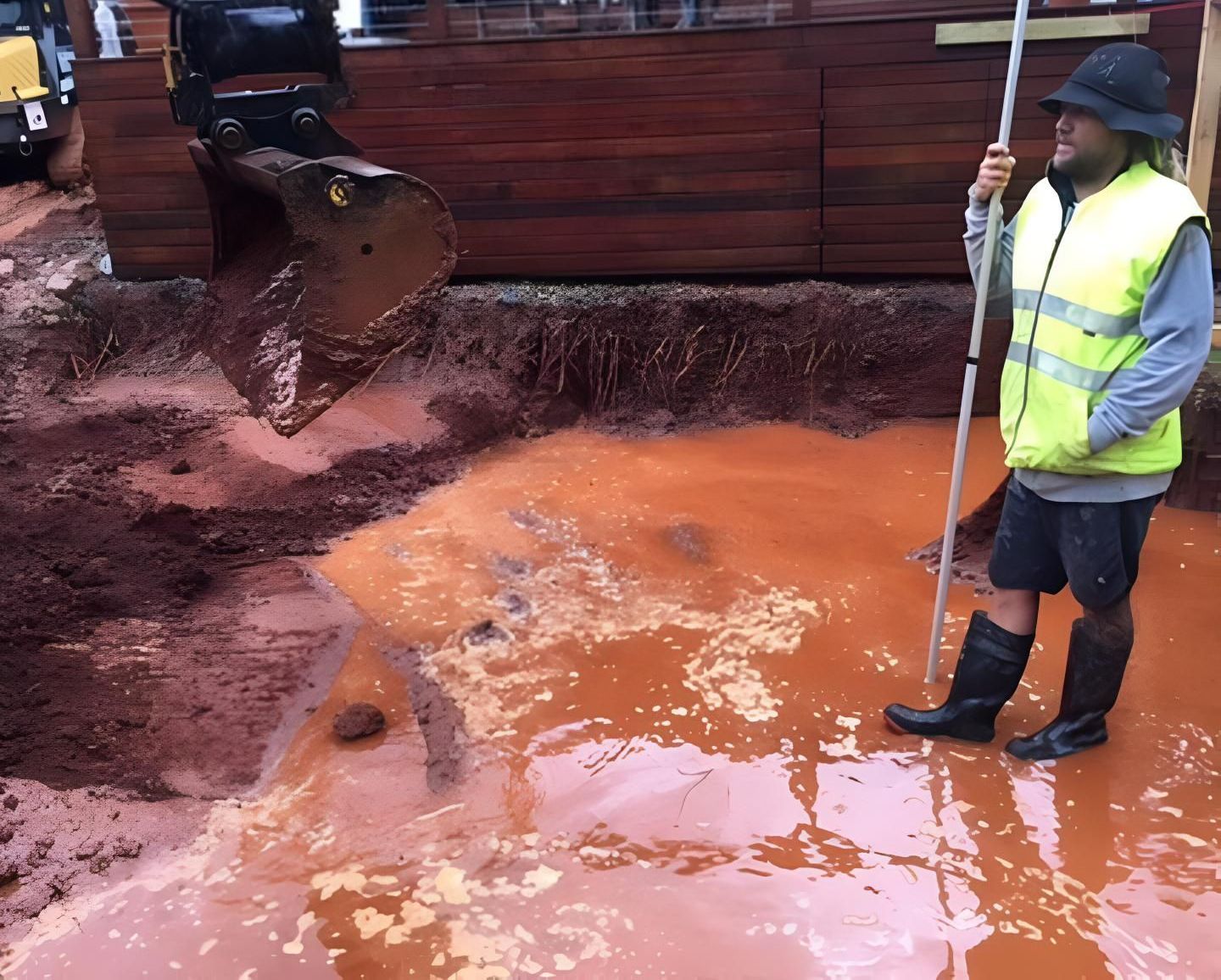 A Man in a Yellow Vest is Standing in a Muddy Area — Limited Access Excavation In Casino, NSW