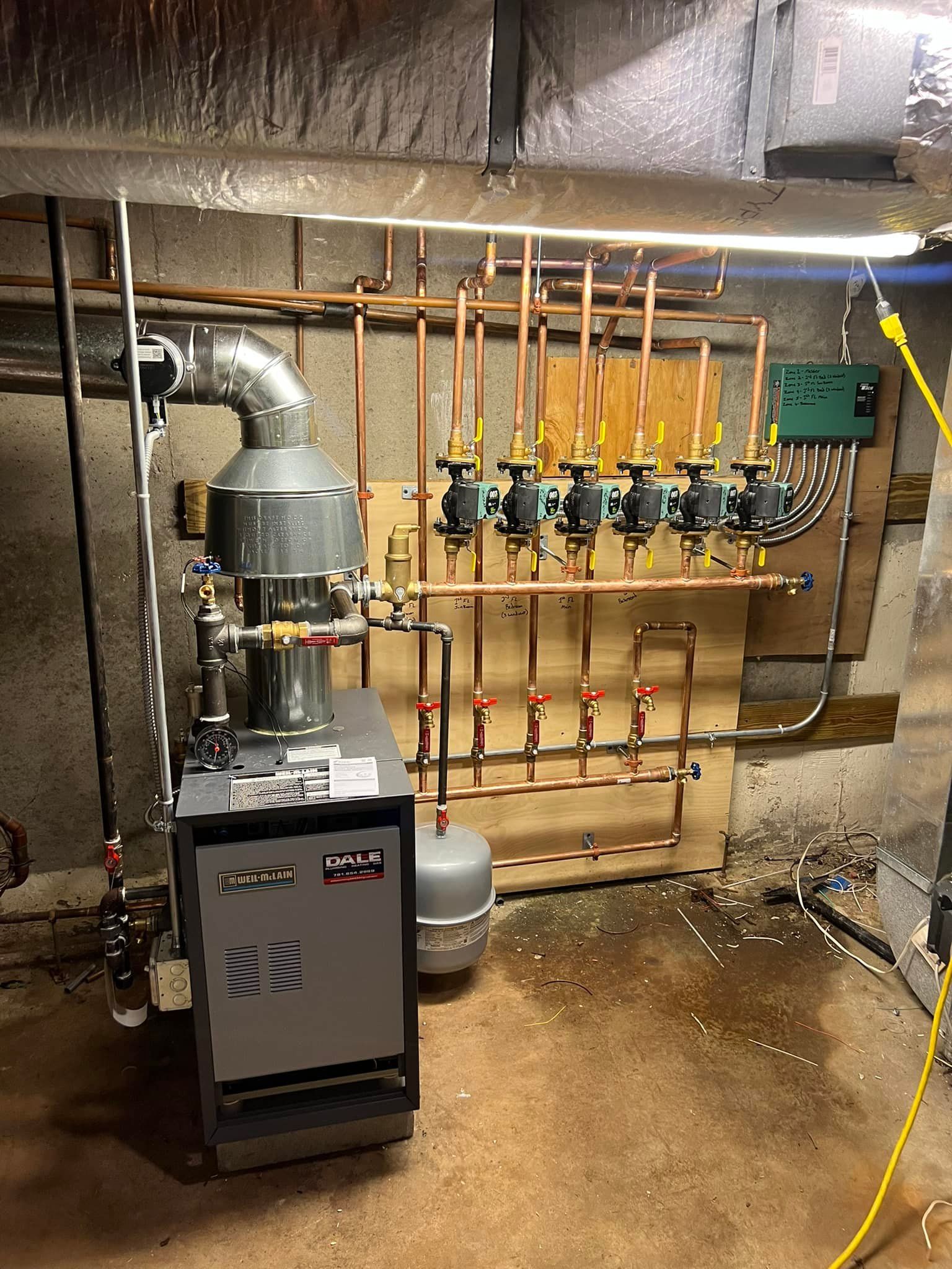 Dale Plumbing 6 zone boiler installed servicing in  Massachusetts Regions