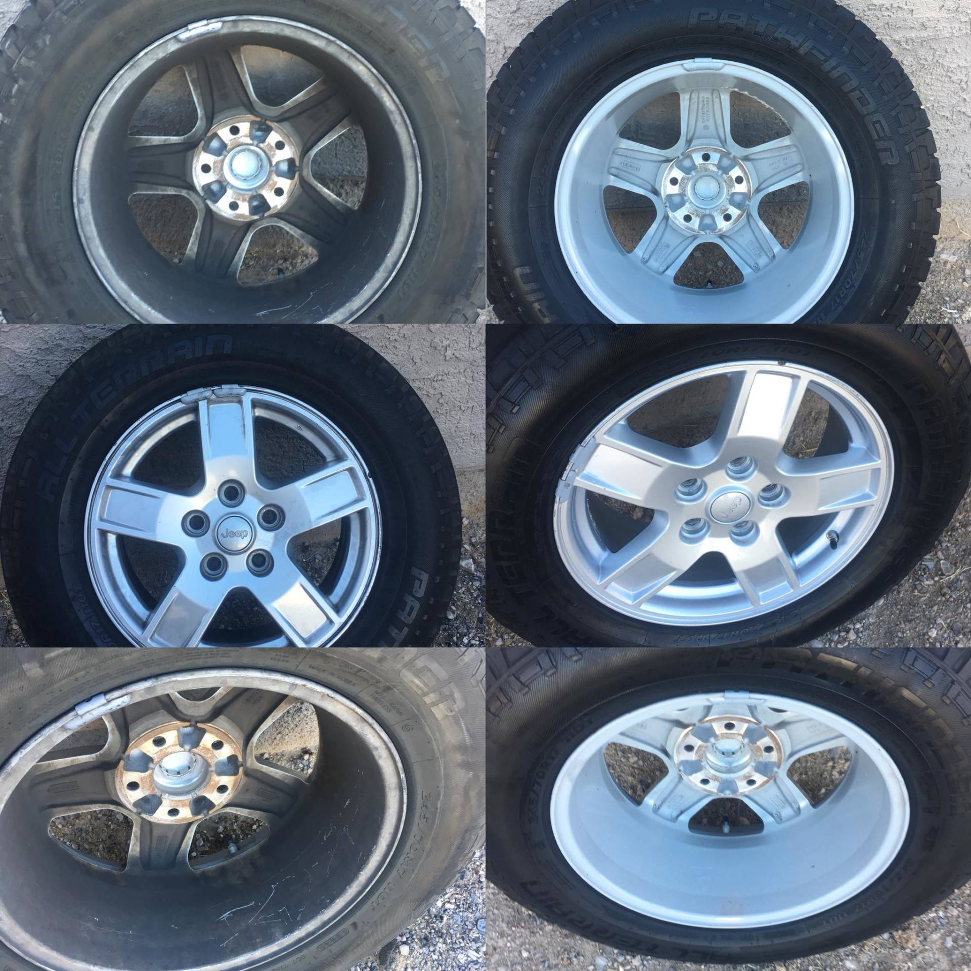 A collage of four different types of wheels and tires