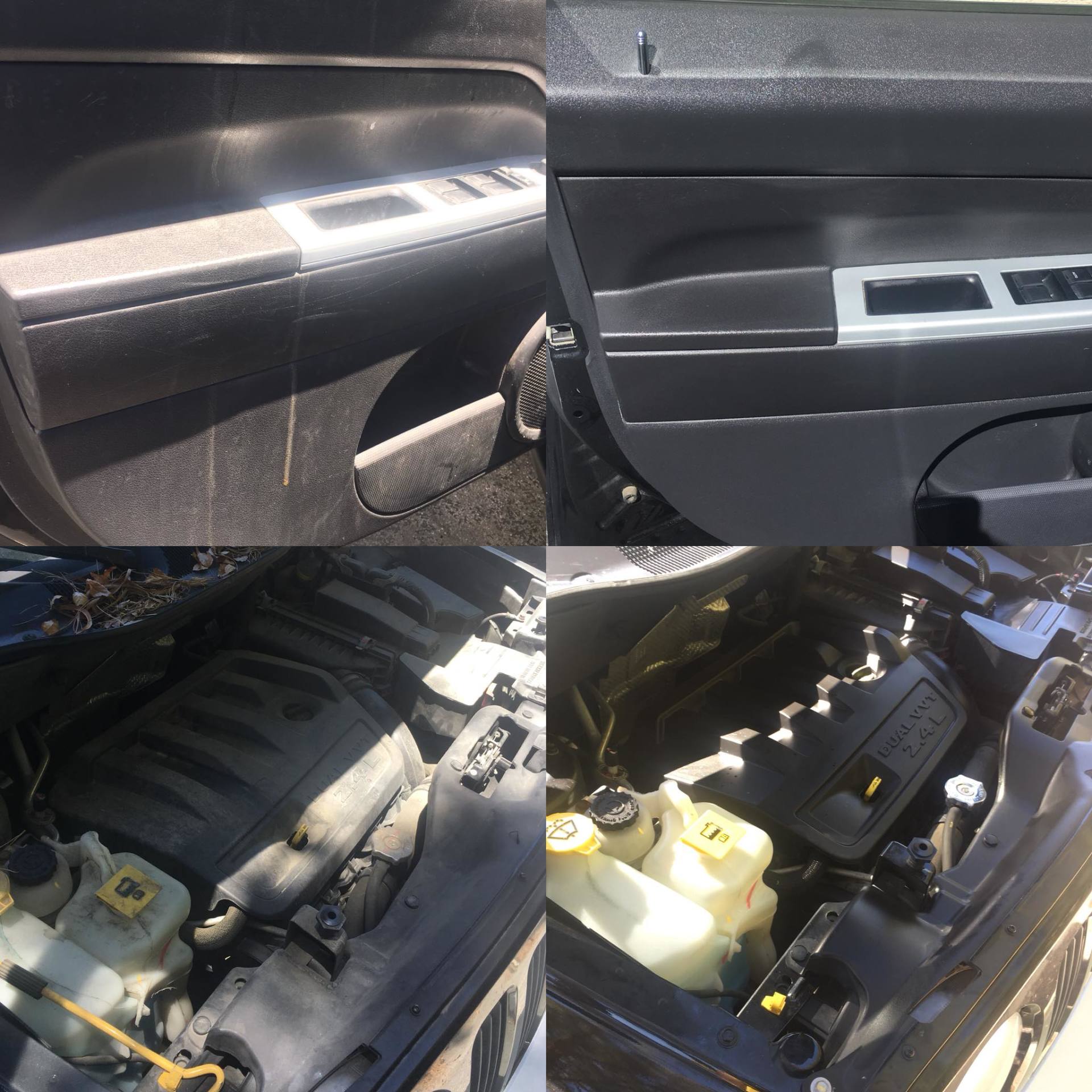 A collage of four pictures showing the inside of a car