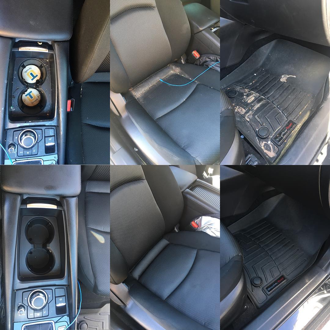 A collage of pictures showing the interior of a car