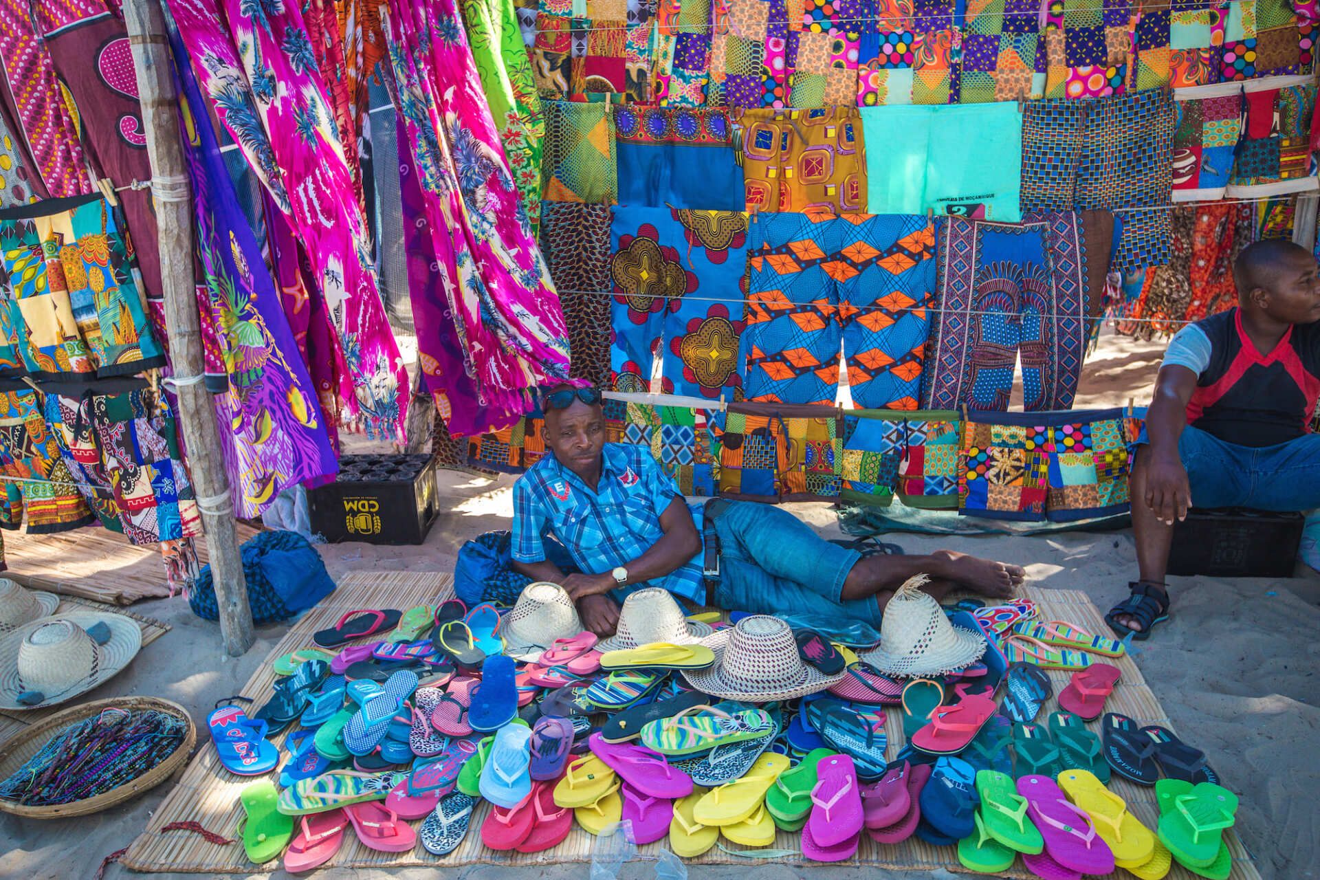 colourful material for sale at tofo market