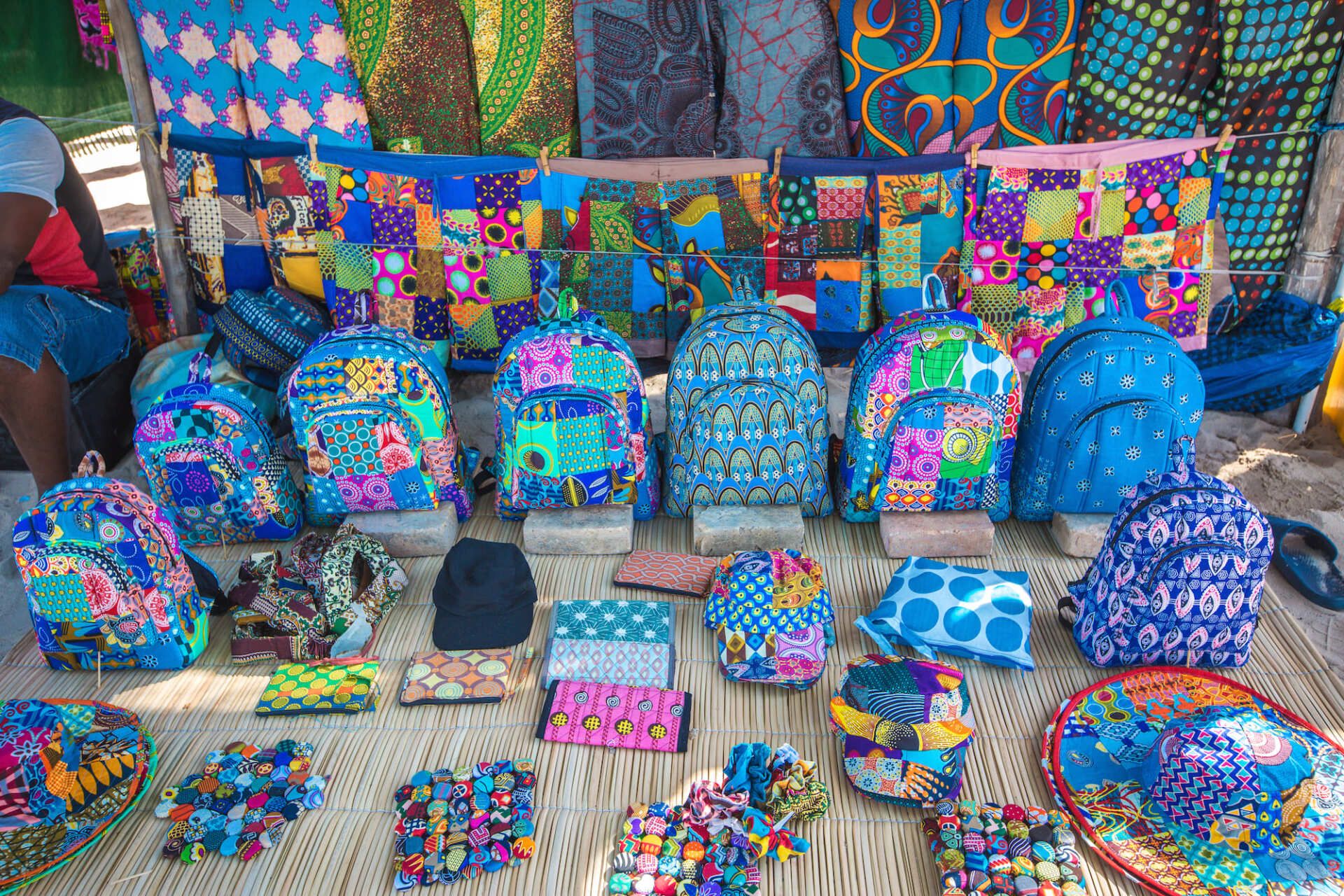 colorful bags for sale at tofo market