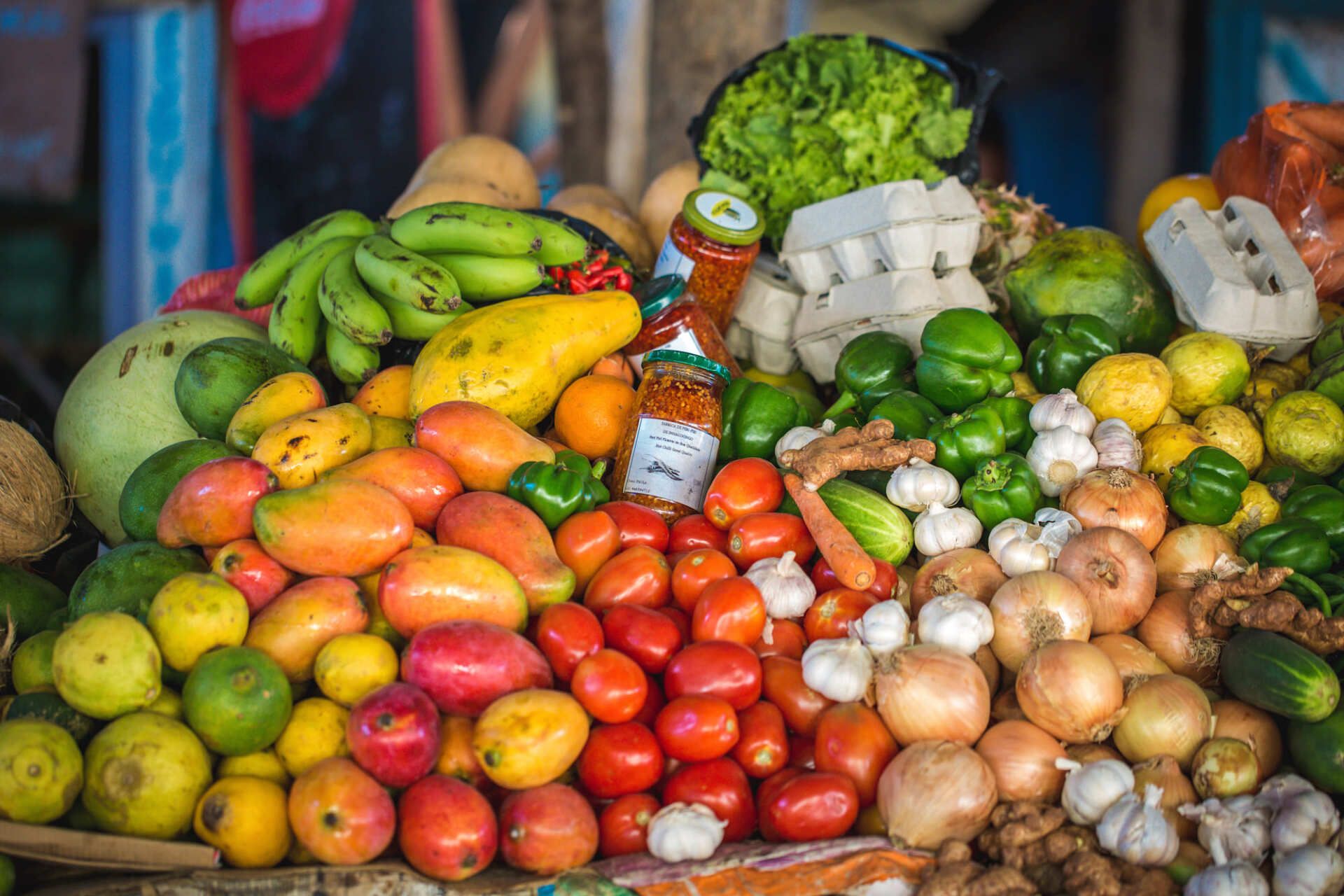 fresh fruit and vegetables at tofo market