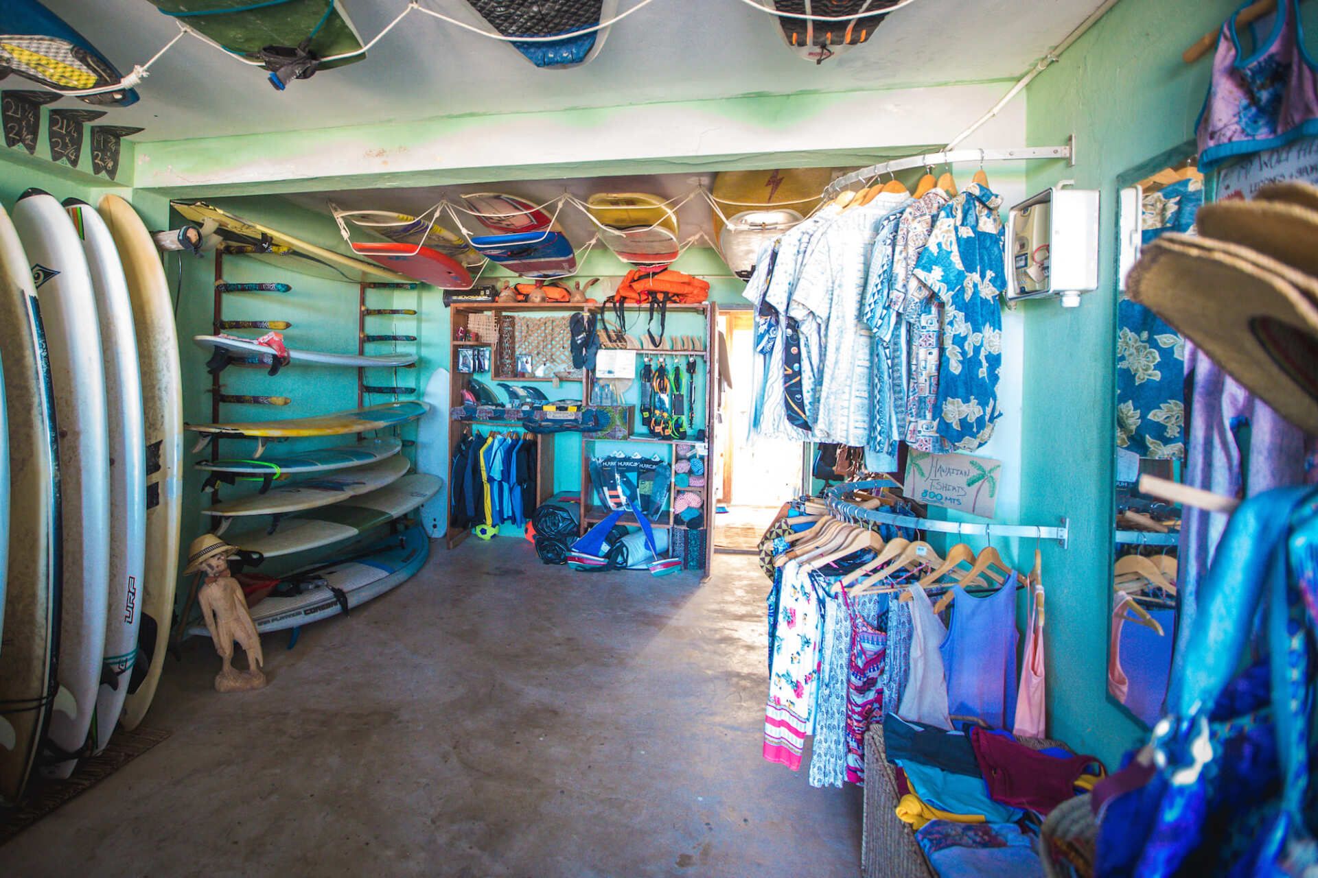 inside of the surf shop in Tofo