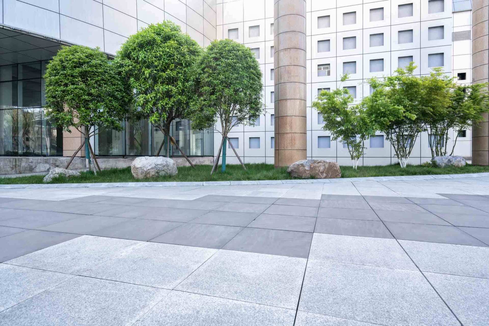 Open Space With Trees In Front Of The Office Building — Fort Wayne, IN — Adams Landscape Management Inc