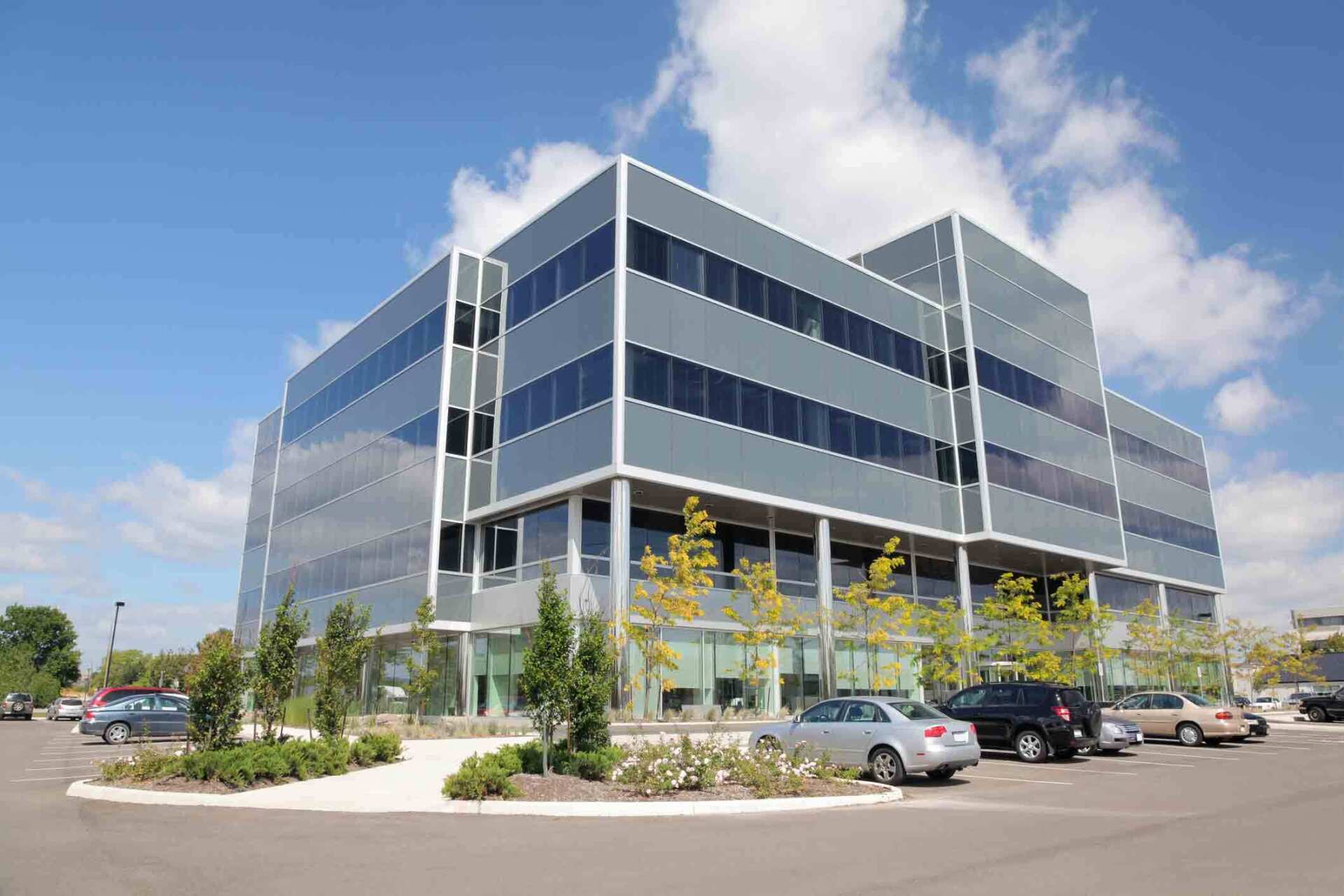 Modern Office Building Exterior — Fort Wayne, IN — Adams Landscape Management Inc