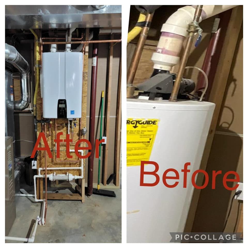 a before and after picture of a water heater
