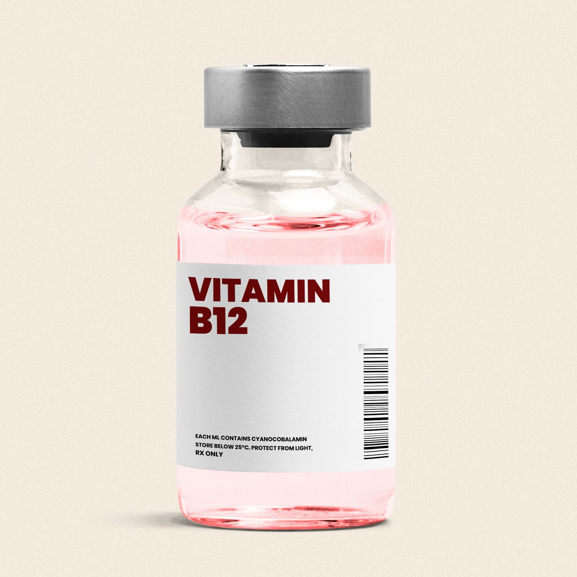 A bottle of vitamin b12 is sitting on a table.