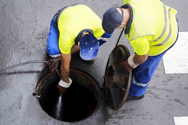workers draining sewers