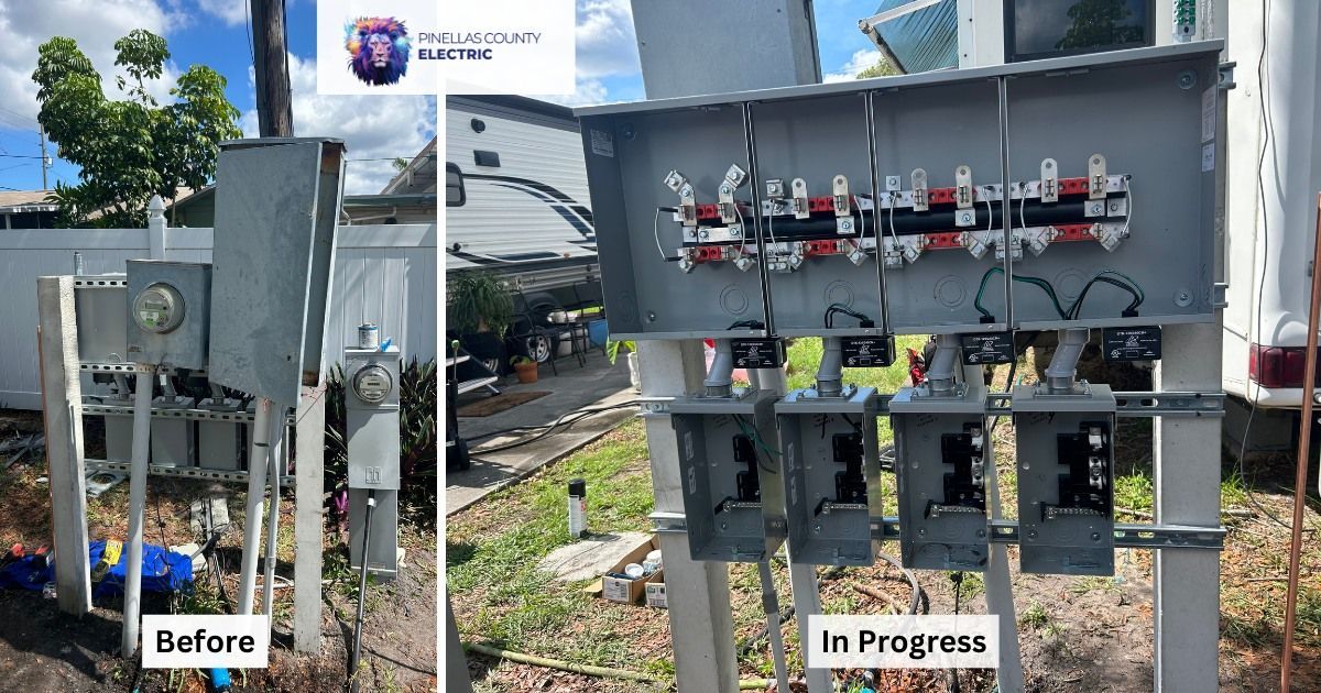 A Before and After Picture of An Electrical Box Being Installed — Tarpon Springs, FL — Pinellas County Electric
