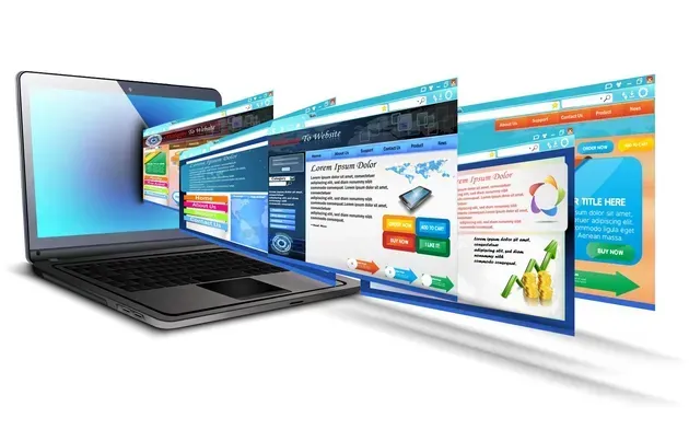 Un ordinateur portable avec un tas d'écrans dessus.