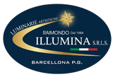 Logo ovale blu per IlluminA SRLS con stella e swoosh dorati, scritta “Barcellona PG”.
