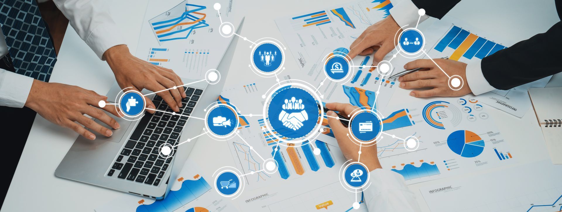 Hand holding an illustration of an arrow hitting a target, above the year 2026 and rising arrows, with blue bokeh.