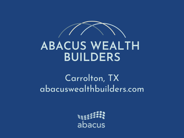 The abacus wealth builders logo is on a blue background