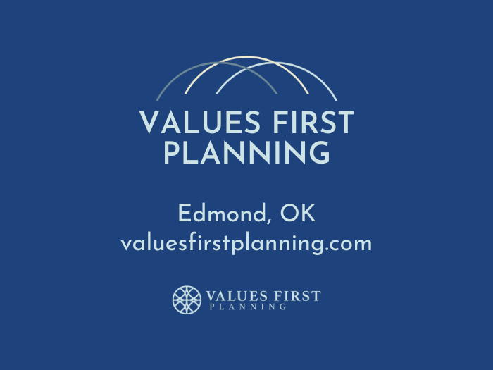 A logo for values first planning in edmond ok