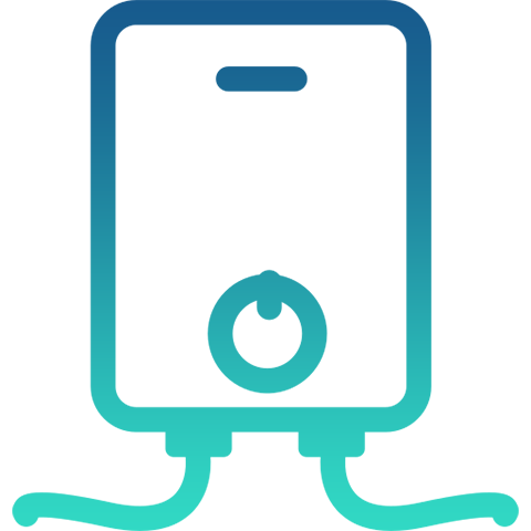 Blue and teal water heater icon with two tubes connected.