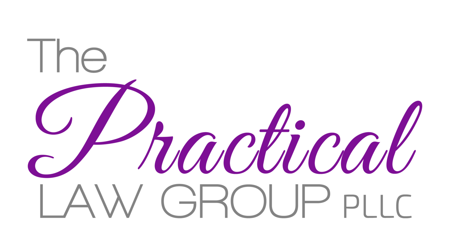 The logo for the practical law group pllc is purple and white.